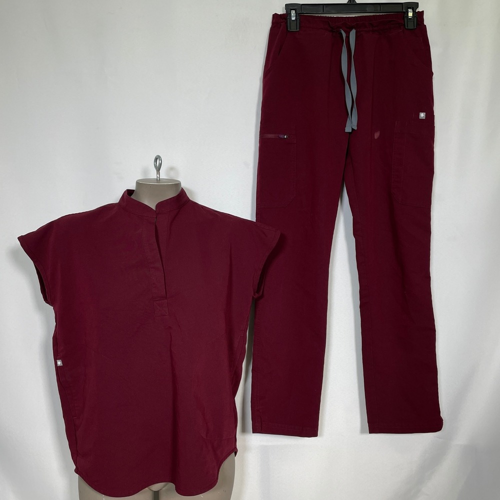 Figs Technical Collection Burgundy Top & Pants Scrub Set Women's XXS/SMALL
